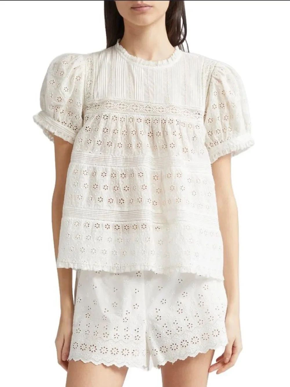 Doen Adeline Organic Cotton Eyelet Top XS